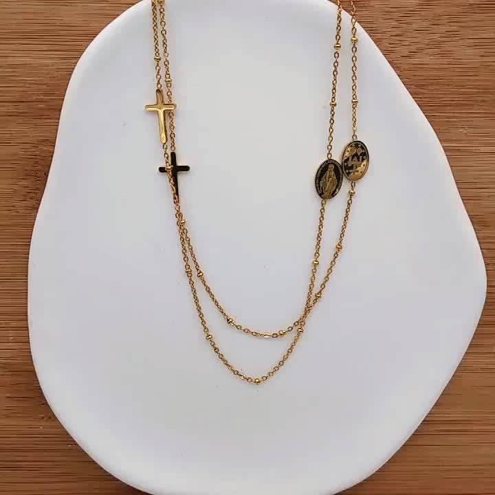 Cross Oval Pendant Stainless Steel Necklace — Easter Gift